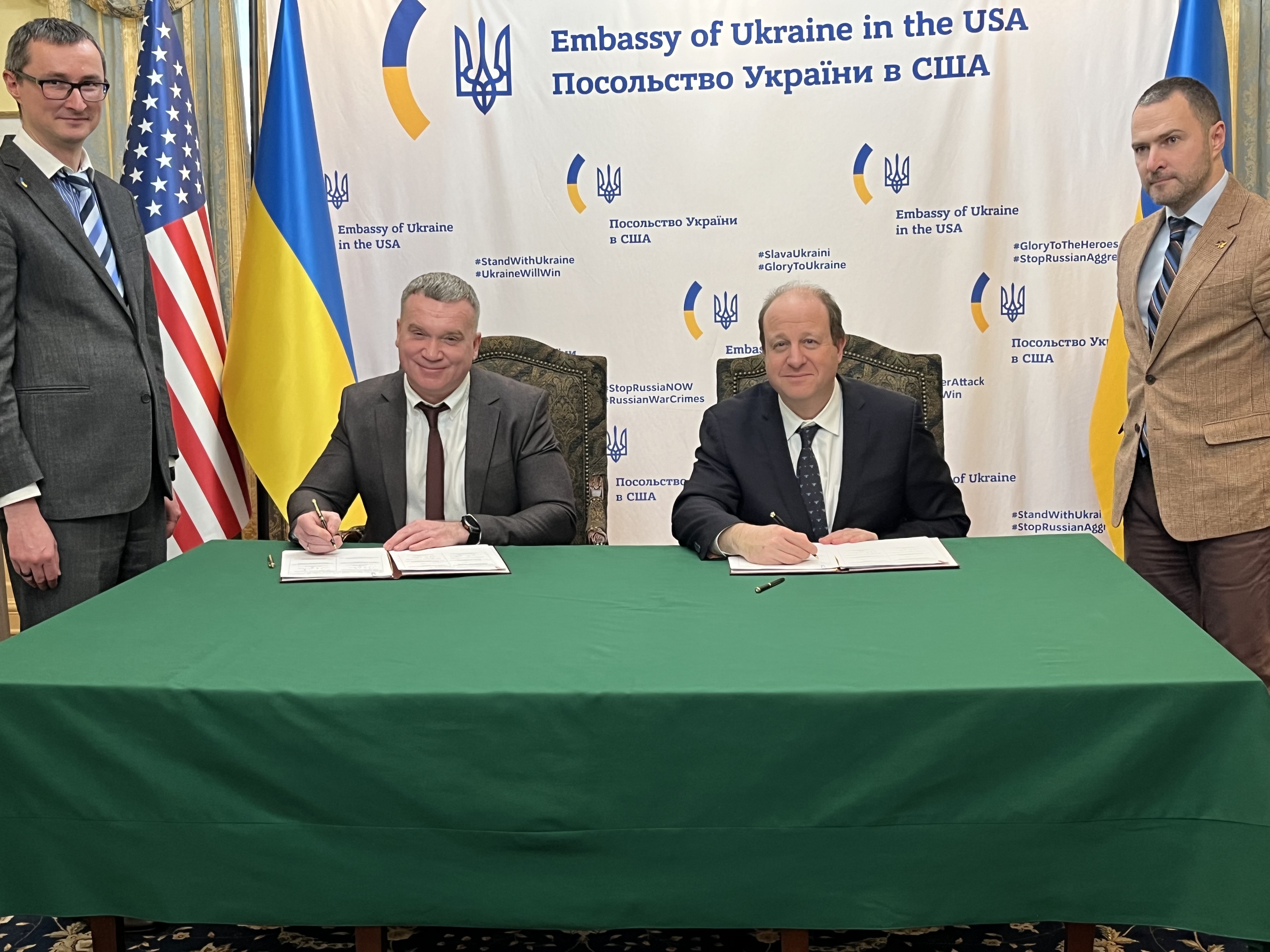  Governor Polis and Denys Denyshchenko, Deputy Head of the Volyn Regional State Administration signing a historic Sister State Agreement between the State of Colorado and Volyn, Ukraine.